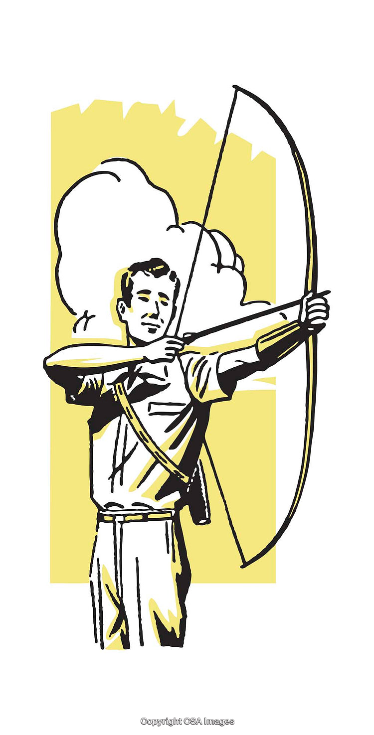 Vintage Archery Illustration of a Man with Bow and Arrow Aiming