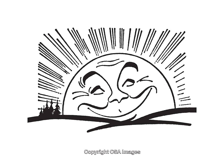 Smiling Sun Illustration with Radiant Lines in Vintage Style