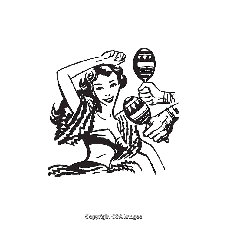 Black And White Line Art of Woman Dancing With Maracas