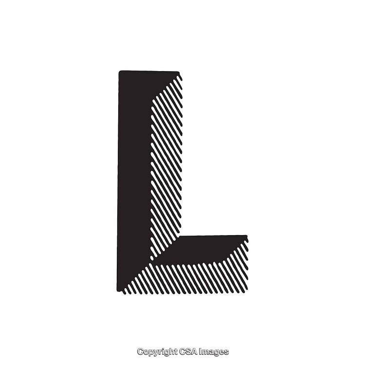 Artistic Black L with Diagonal Stripes on White Background