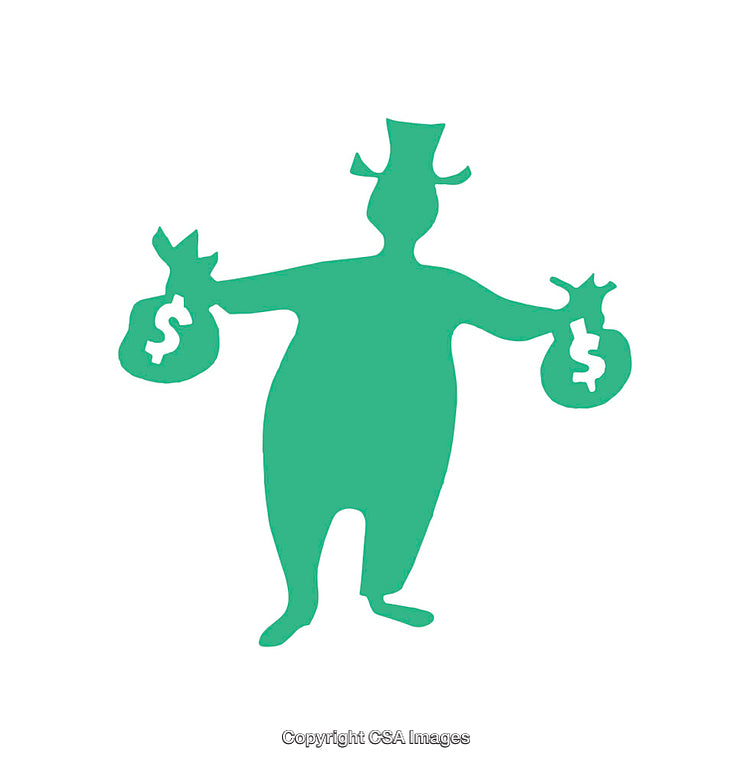 Silhouette of a Character Holding Money Bags Against White Background