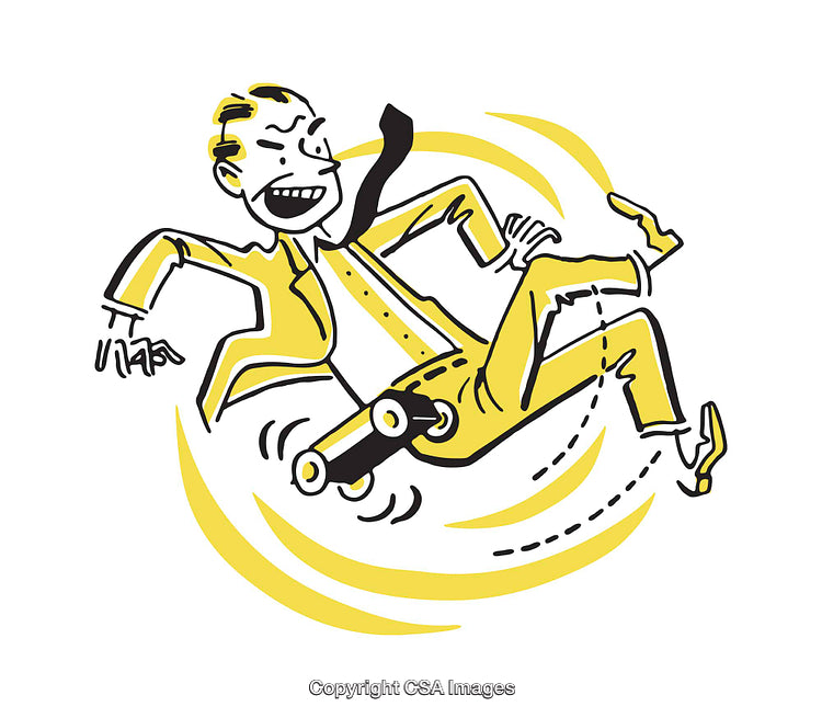 Playful Cartoon Illustration of a Man Tumbling Haplessly in Motion