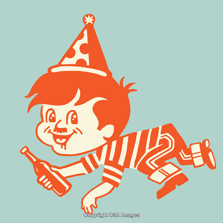 Retro Style Illustration of a Party Theme with Playful Character