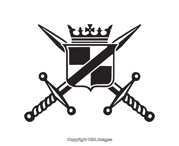 Black and White Heraldic Crest with Crossed Swords Illustration