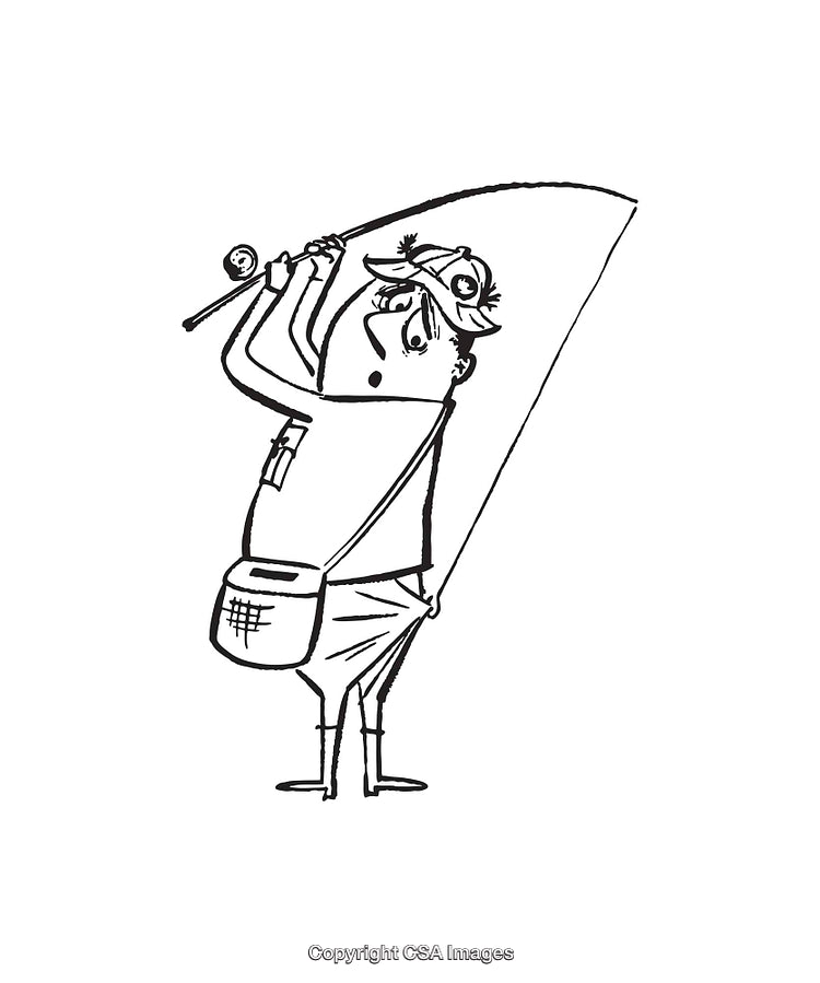 Black and White Line Art of a Cartoon Fishing Scene