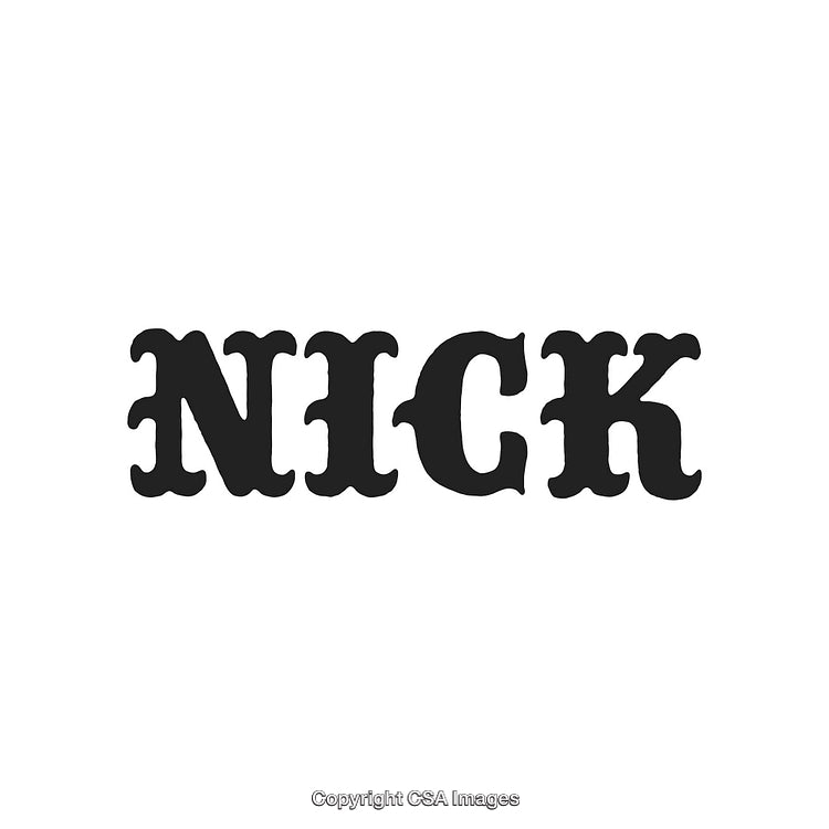 Vintage Style Custom Text Illustration of the Word 'Nick' in Bold Outline