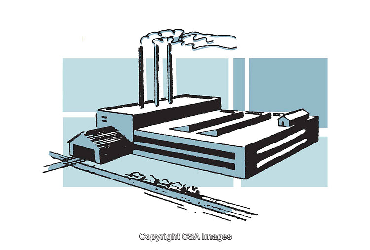 Illustrated Industrial Factory with Smokestacks and Minimalist Style Design