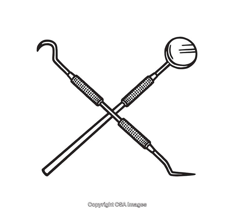 Black And White Illustration of Dental Tools in Crossed Formation