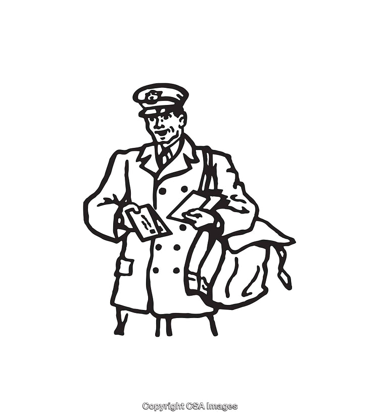 Vintage Line Art Illustration of a Mail Carrier with Letters