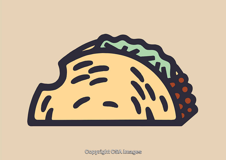 Colorful Line Art Illustration of Taco with Vibrant Fillings