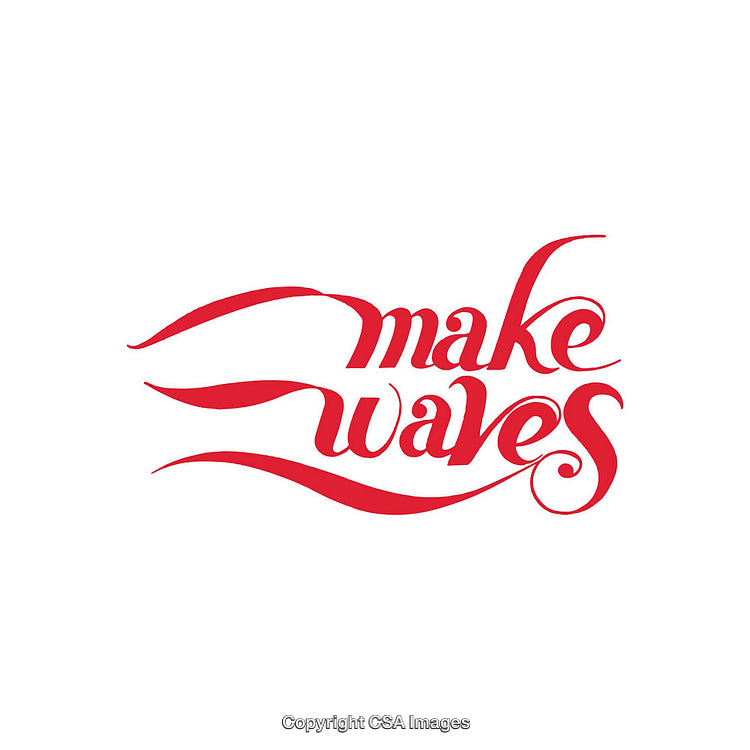 Stylized Typography Design Featuring 'Make Waves' in Flowing Red Lettering