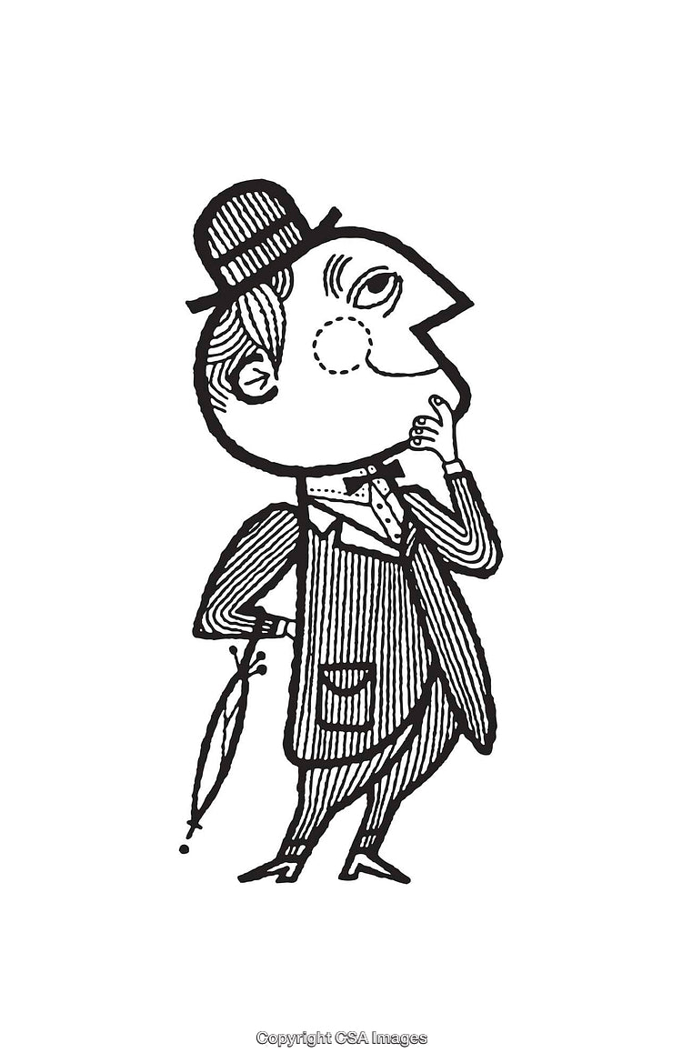 Vintage Black and White Artwork of a Stylish Gentleman in Formal Attire