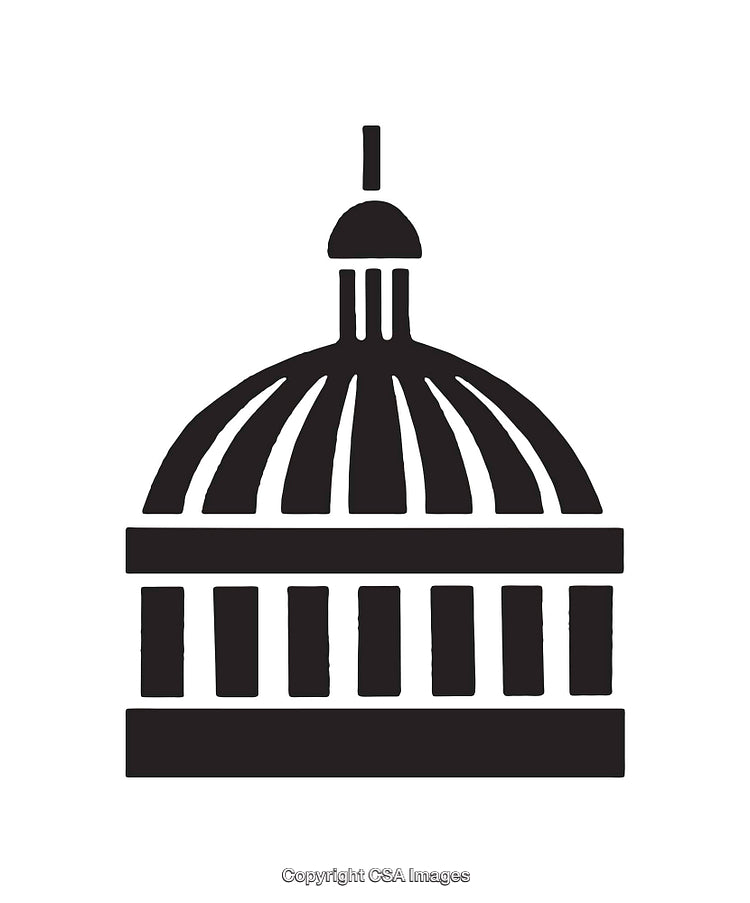 Black and White Line Drawing of a Classical Capitol Building Dome