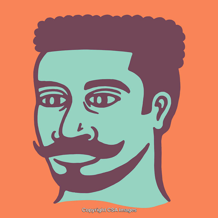 Colorful Line Art Illustration of Man with Mustache on Orange Background