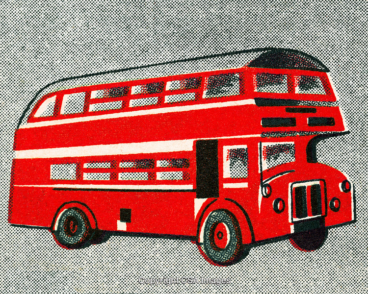 Pop Art Style Illustration of a Vintage Double-Decker Bus
