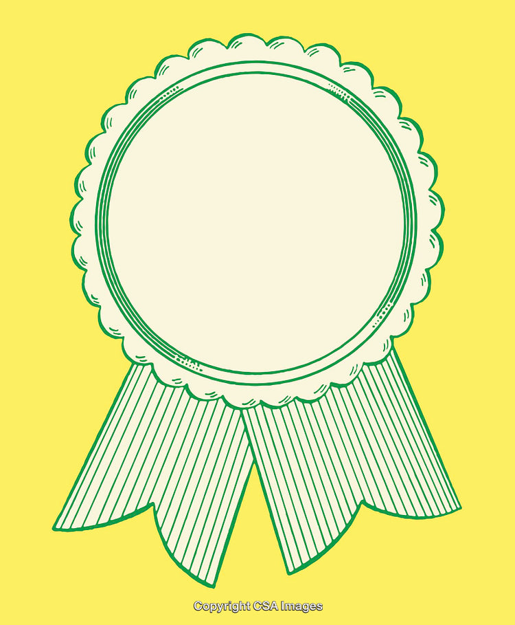 Award Badge Design with Ribbon in Green and Yellow Color Scheme