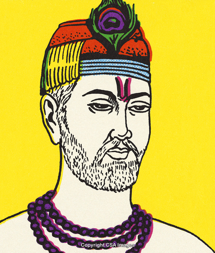 Colorful Artistic Portrait of a Historic Indian Cultural Figure on Yellow Background