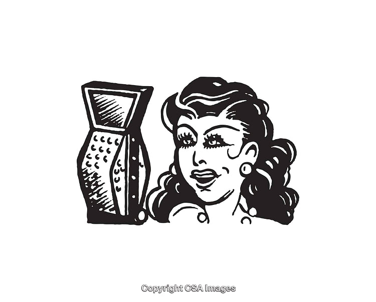 Retro Line Art of a Woman with Vintage Phone Illustration