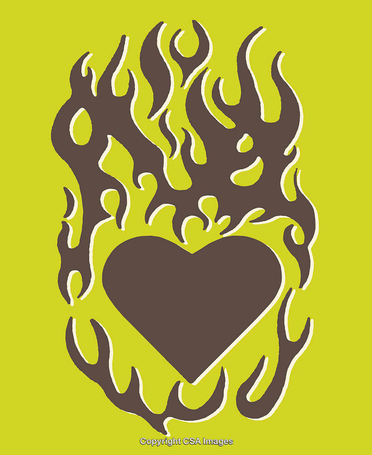 Heart Surrounded by Stylized Flames on Vibrant Background