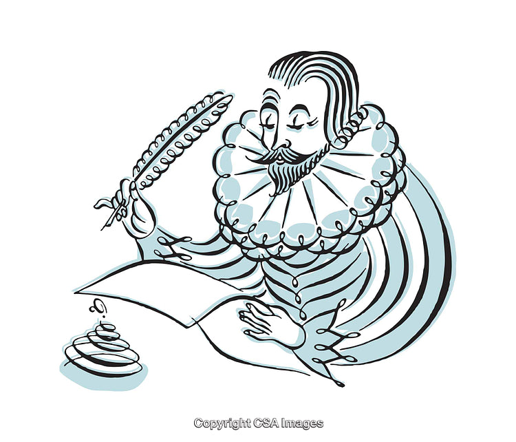 Elegant Illustration of Historical Writer Holding Quill and Writing Paper
