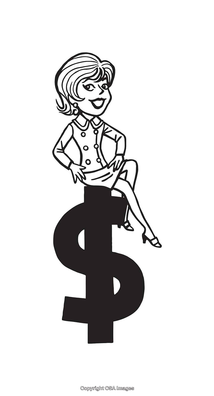 Businesswoman in Stylish Outfit Sitting on Dollar Symbol Illustration