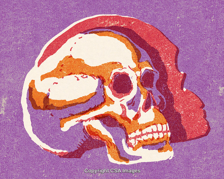 Vivid Artistic Representation of a Skull on Bright Purple Background