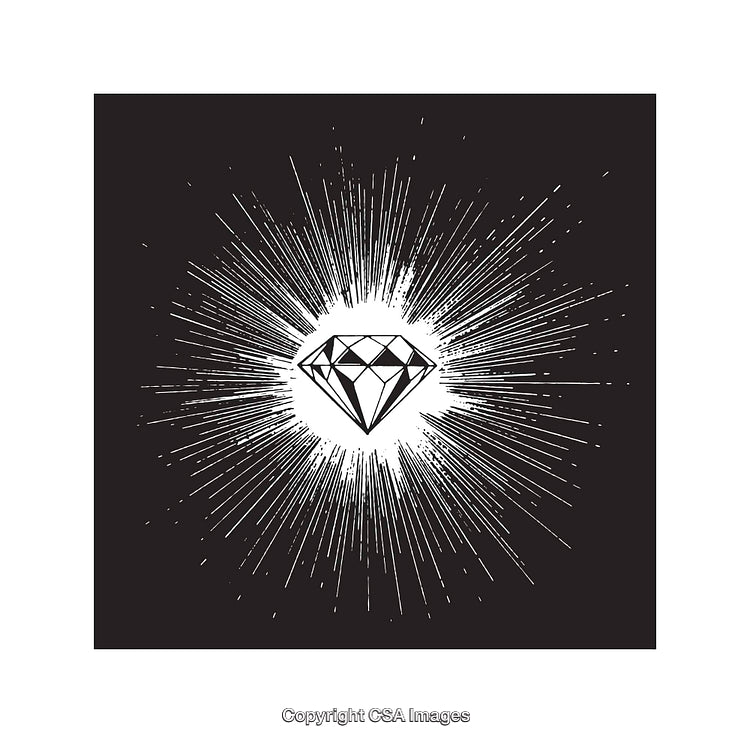 Radiant Diamond Illustration with Bright Burst Effect in Black and White