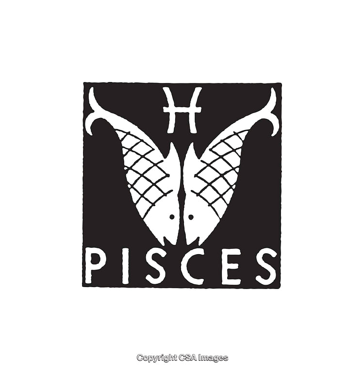 Black and White Pisces Zodiac Sign Symbol in Line Art Style