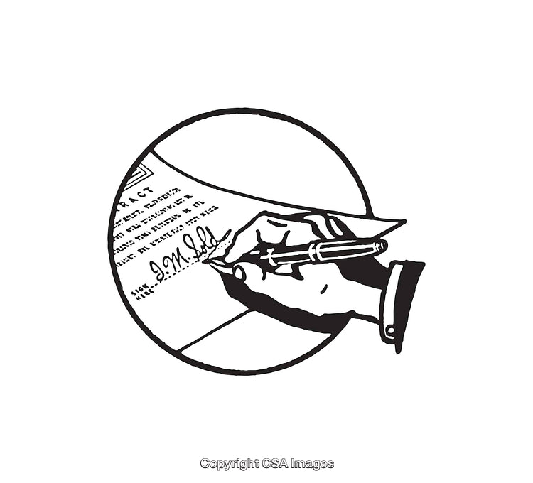 Illustration of Hand Signing a Contract Document with a Pen