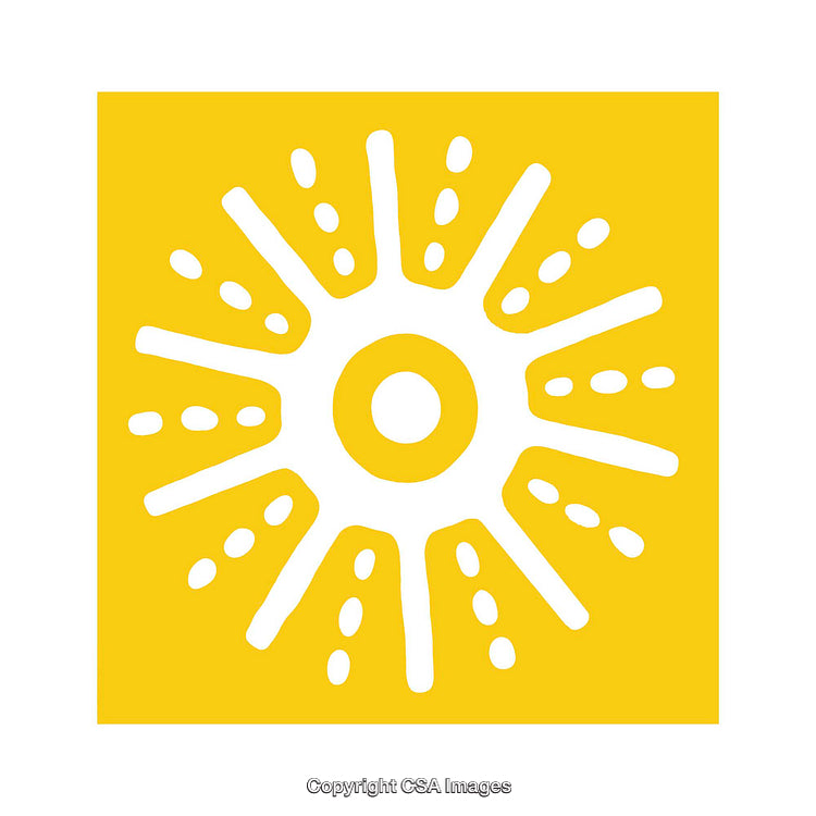 Yellow Sunburst Icon in White on a Square Background