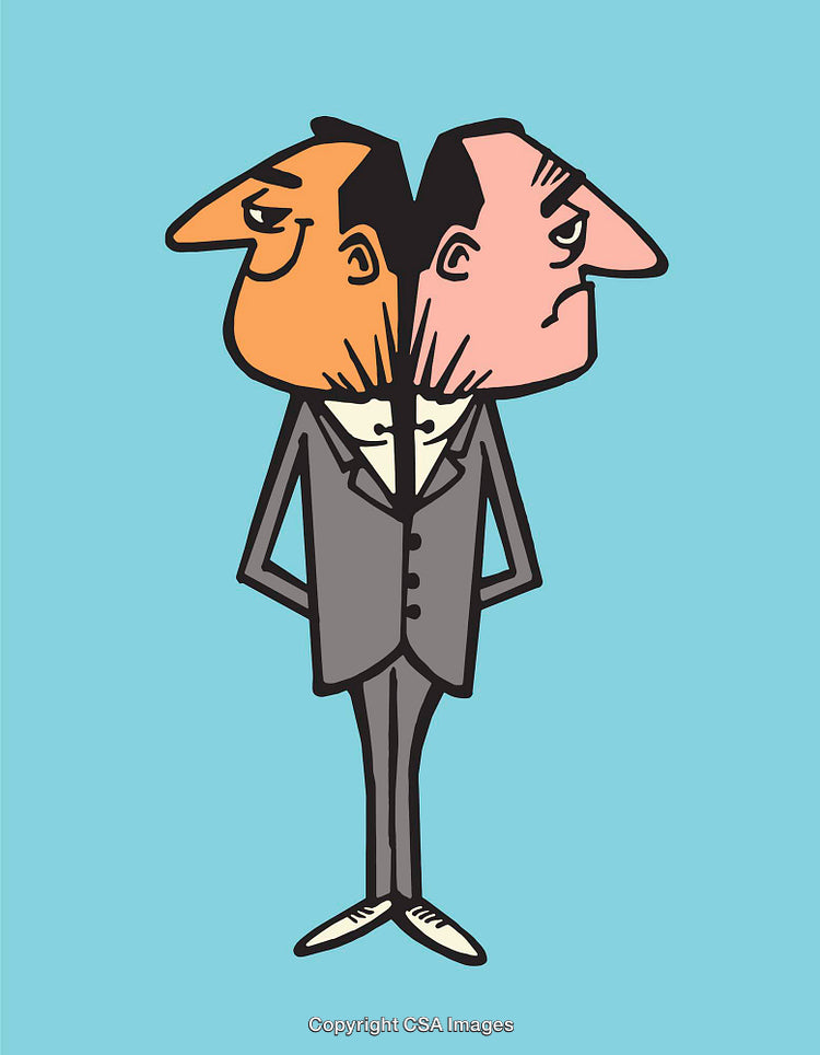 Illustration of Two Contrasting Personalities in a Back-to-Back Pose