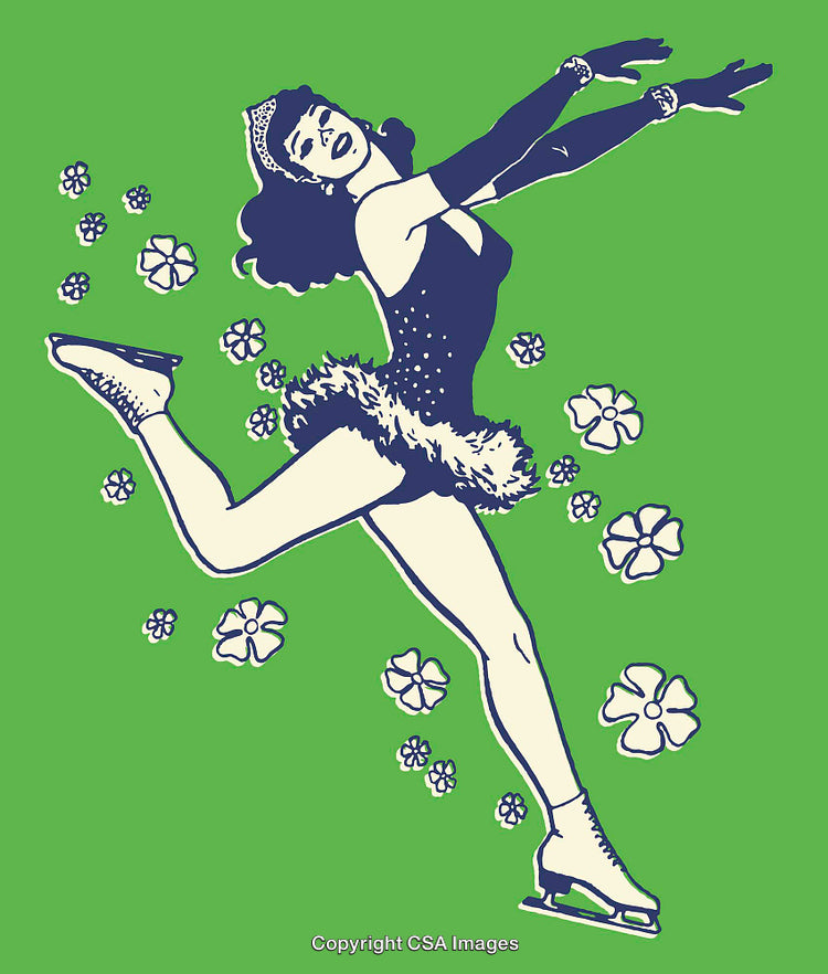 Vintage Style Illustration of an Elegant Figure Skater in Motion