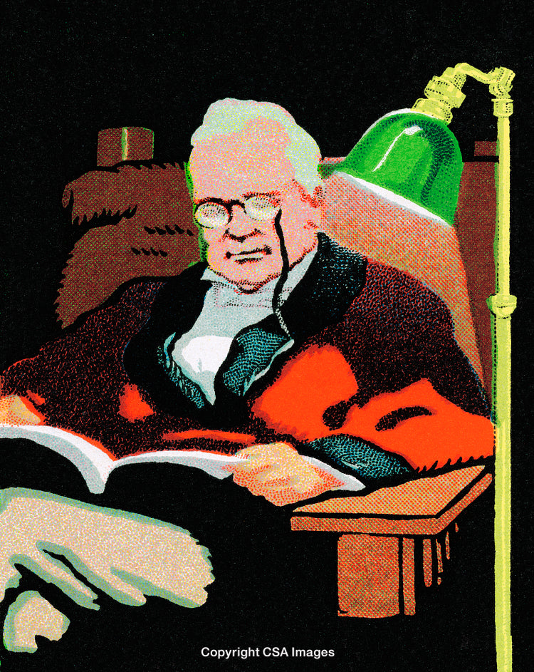 Elderly Gentleman Reading a Book in Cozy Vintage Interior