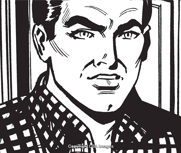 Vintage Black-and-White Comic Style Portrait Illustration of a Man