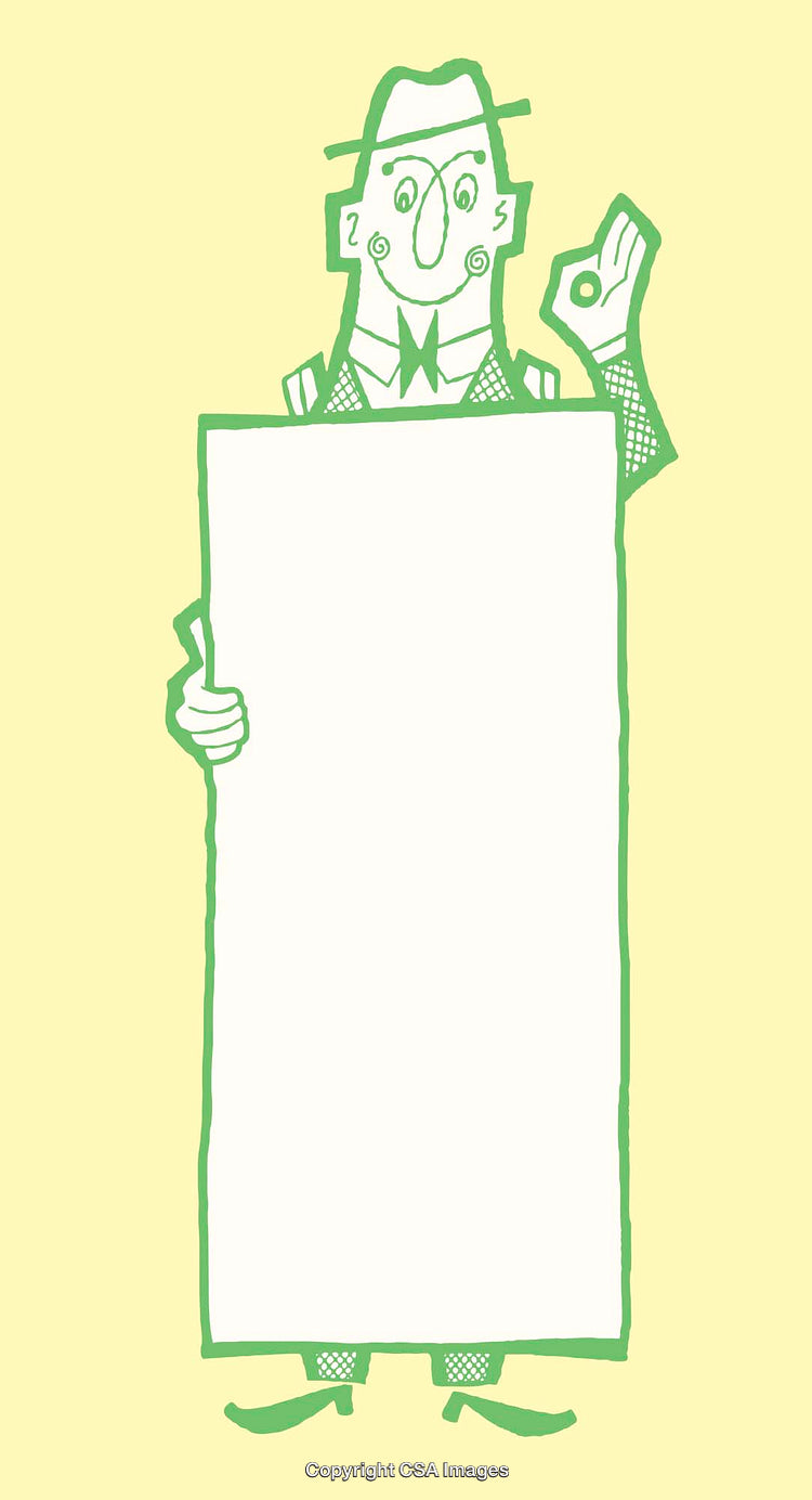 Retro Line Art of a Person Holding a Blank Sign