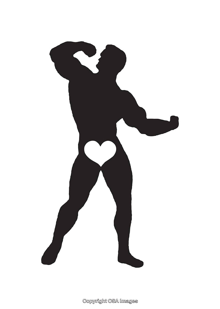 Silhouette of Bodybuilder with Heart Motif in Black and White