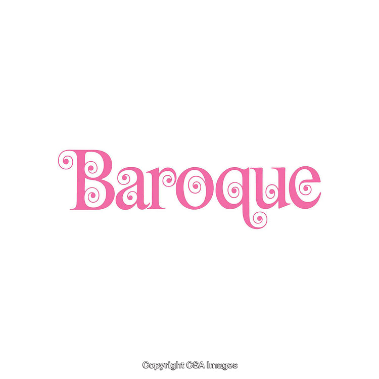 Baroque Styled Pink Text on Minimal White Background with Ornamental Details