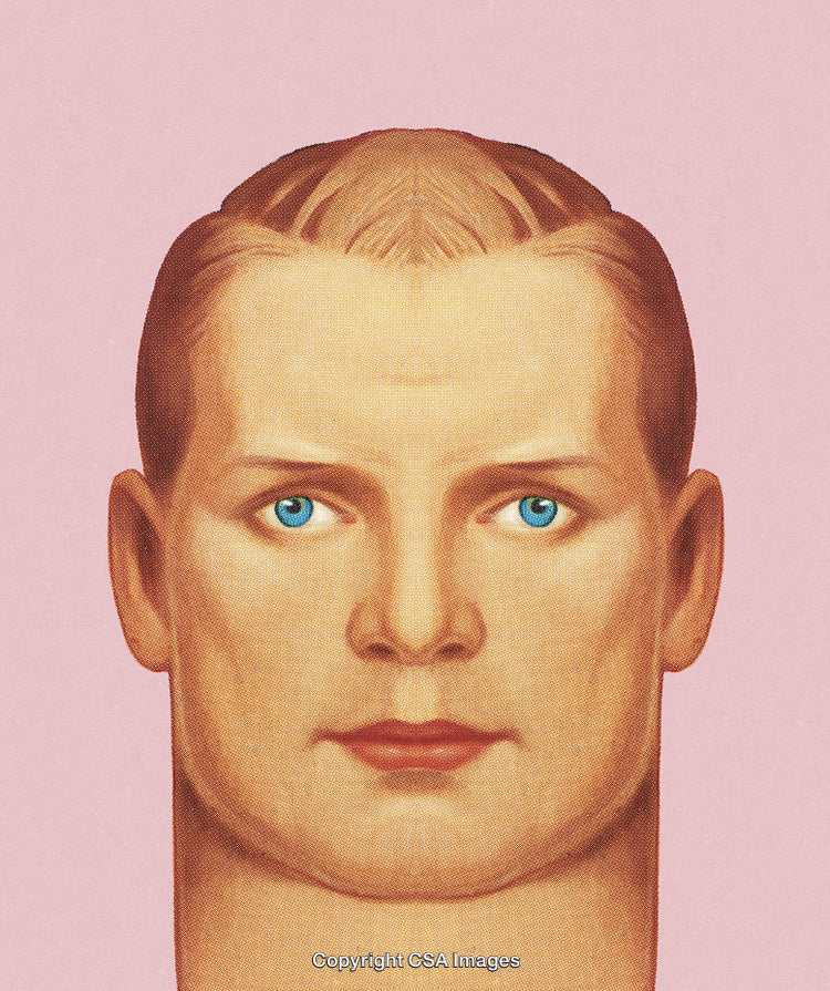 Illustration of a Person's Expressionless Face Against a Pastel Pink Background