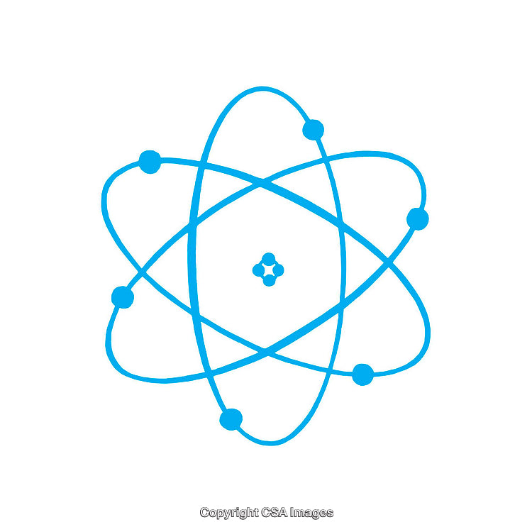 Blue Atomic Diagram Symbolizing Science and Technology on White Background