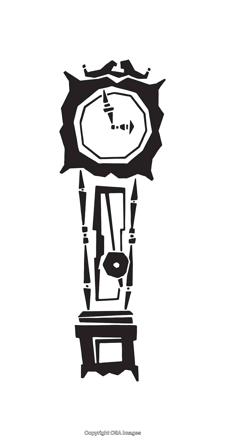 Black and White Abstract Clock Artwork with Grandfather Clock Motif
