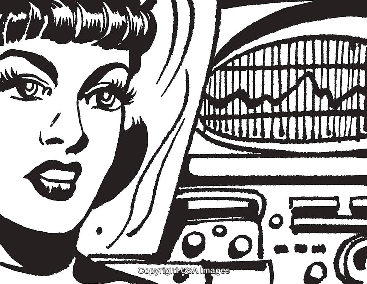 Retro Style Line Art of Woman with Technology Background
