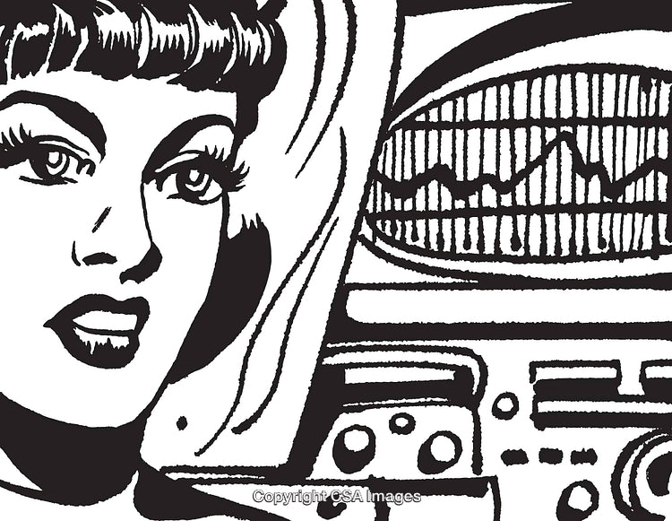 Retro Style Line Art of Woman with Technology Background