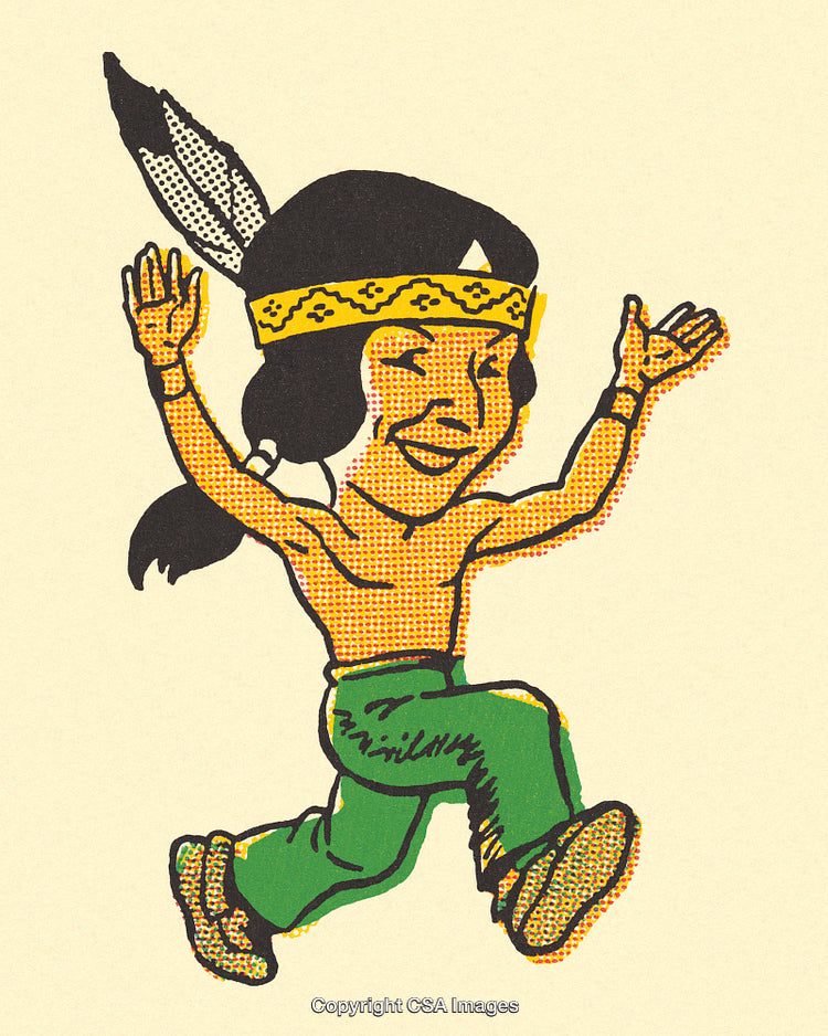 Vintage Cartoon Character with Feathered Headband in a Joyful Pose