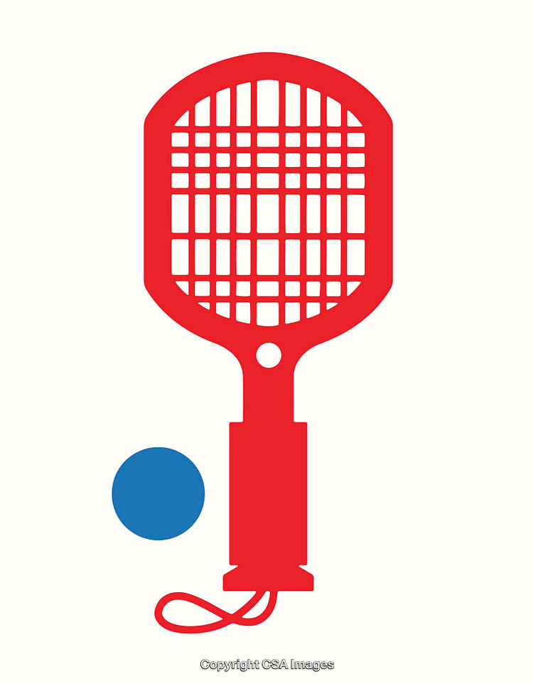 Red and Blue Minimalist Tennis Equipment Illustration on White Background