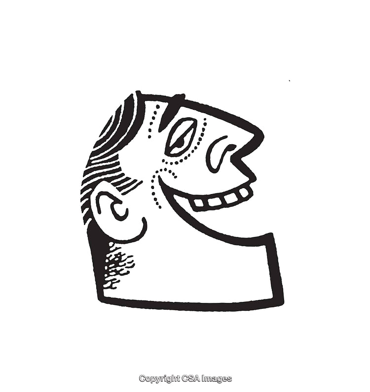 Black and White Line Art of a Smiling Character Profile View