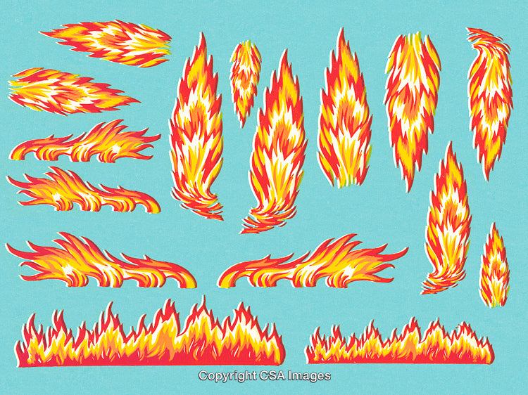 Collection of Vibrant Flames and Fire Illustrations on a Blue Background