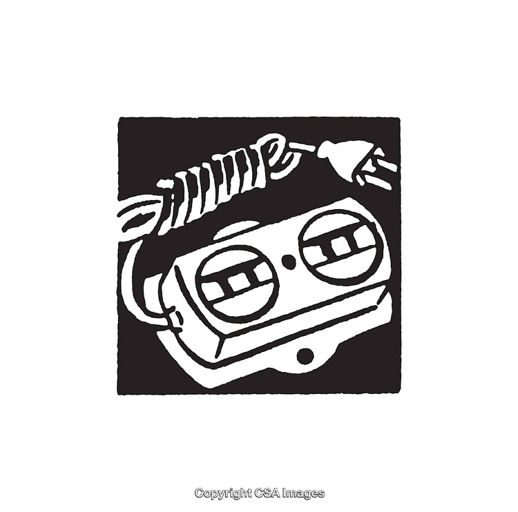 Black and White Line Art of Power Outlet With Plugged Cord