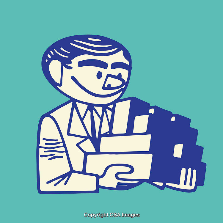 Retro Style Illustration of a Businessman Carrying Folders