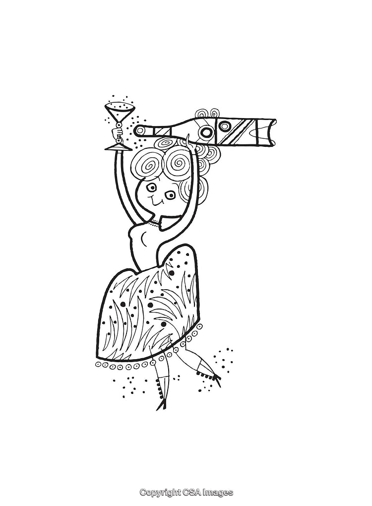 Whimsical Black and White Line Art of a Celebratory Moment