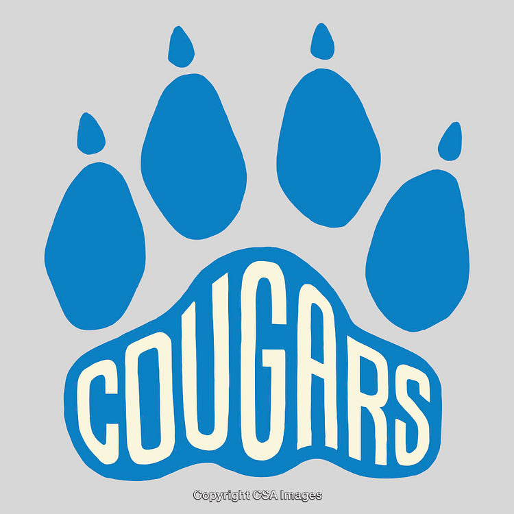 Blue Cougar Paw Print Design with Text Illustration on Gray Background